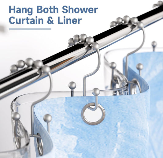 Titanker Shower Curtain Hooks Rings, Rust-Resistant Metal Double Glide Shower Hooks for Bathroom Shower Rods Curtains, Set of 12 Hooks - Space Silver