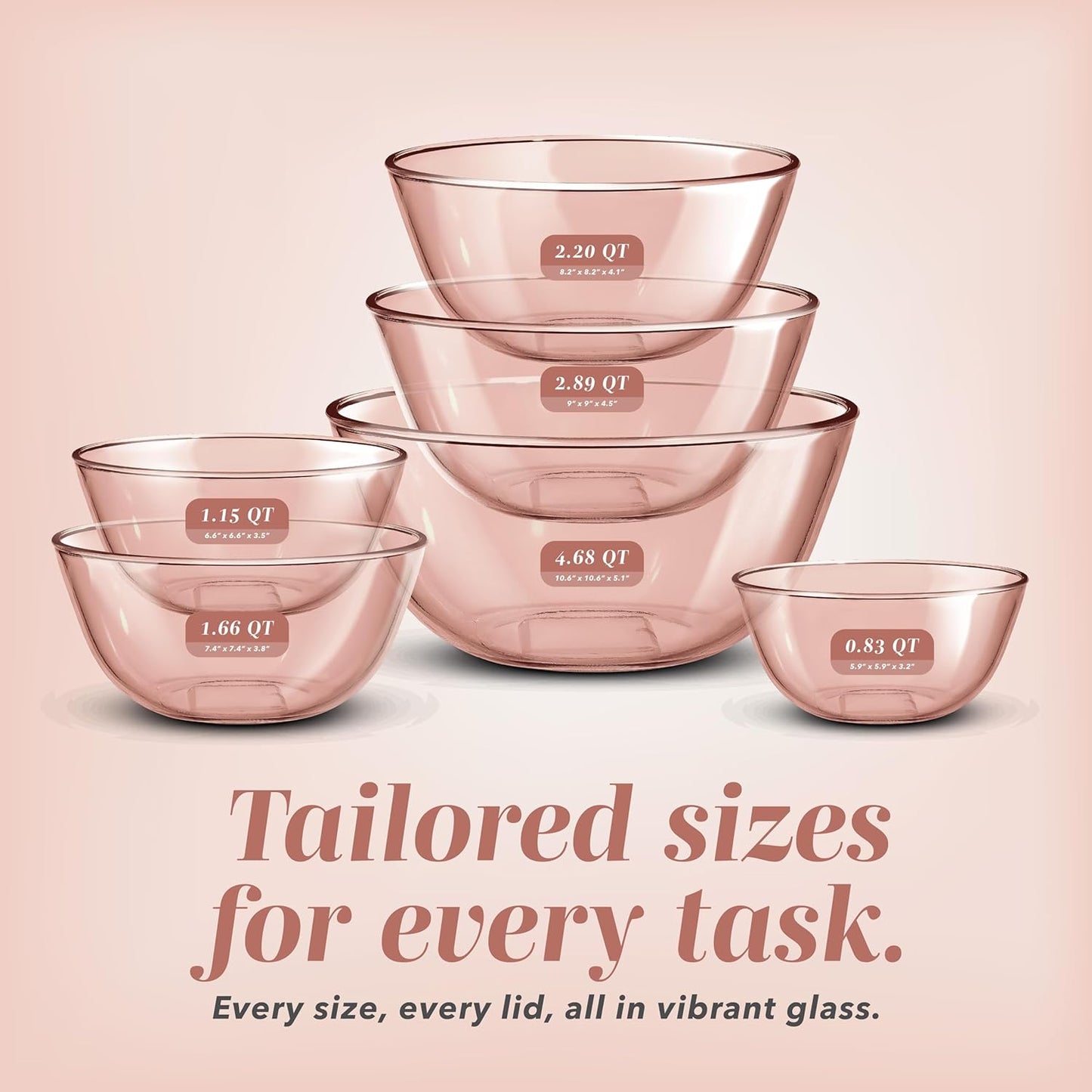 COOK WITH COLOR 12 Pc Glass Mixing Bowl Set with Lids – Borosilicate Glass Nesting Bowls for Cooking, Baking and Meal Prep, Colored Pink
