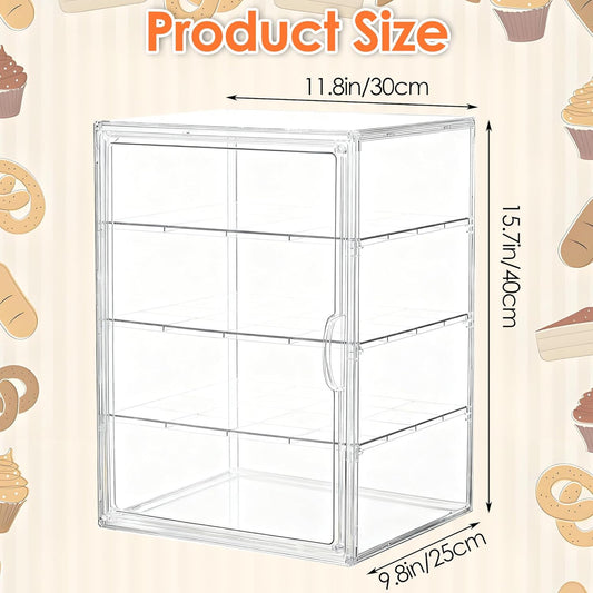 Pastry Display Case, Acrylic Bakery Display Case 3-Tier Pastry Display Cabinet with Removable Shelves and Front Door, Clear Bread Display Box for Bakery, Coffee Shop, Buffet