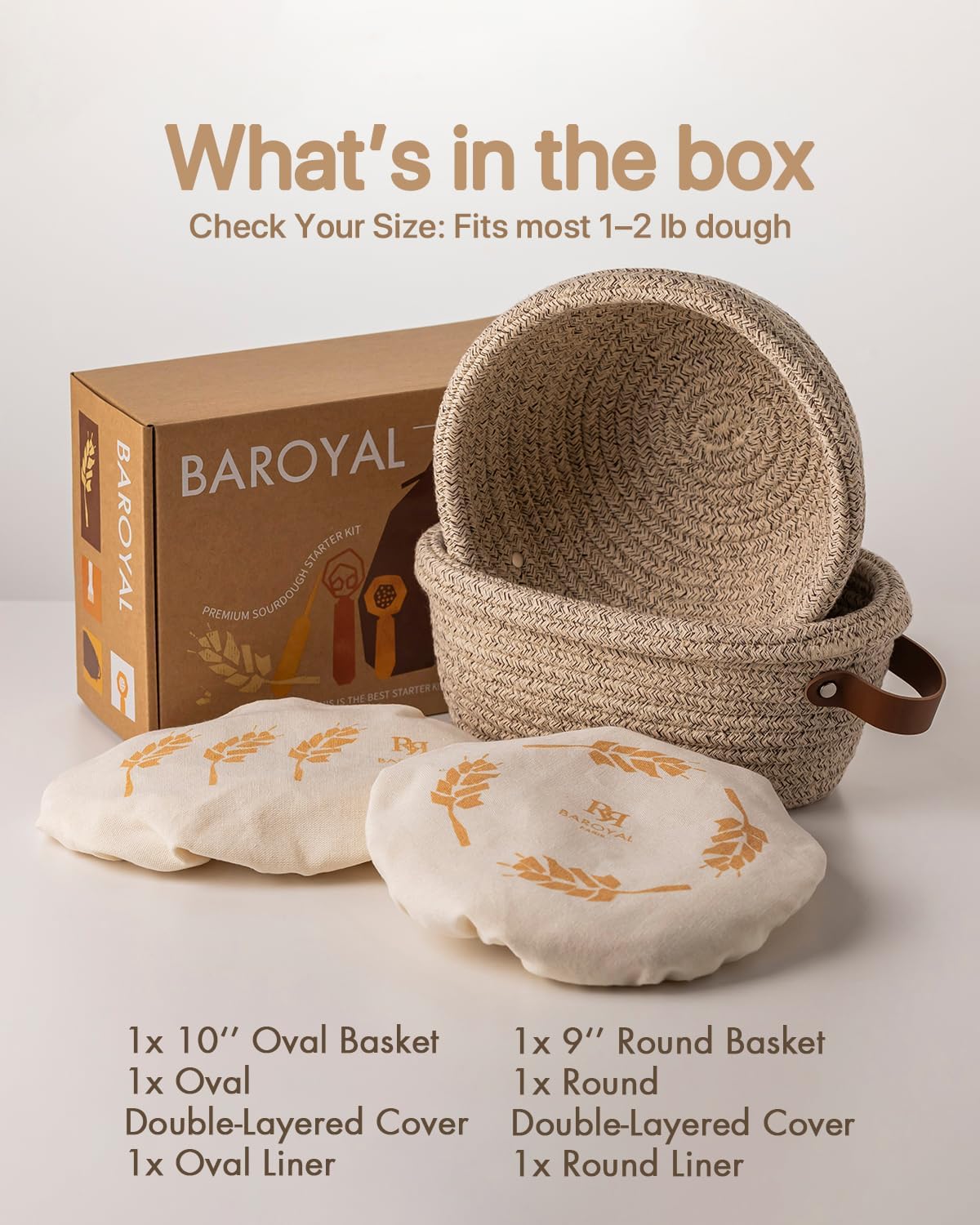 Crispier Crust Cotton Rope Banneton Bread Proofing Basket Set, Oval & Round Bread Baskets with Liners & Covers for Artisan Bread Baking, Sourdough Bread Baking Supplies(Natural)