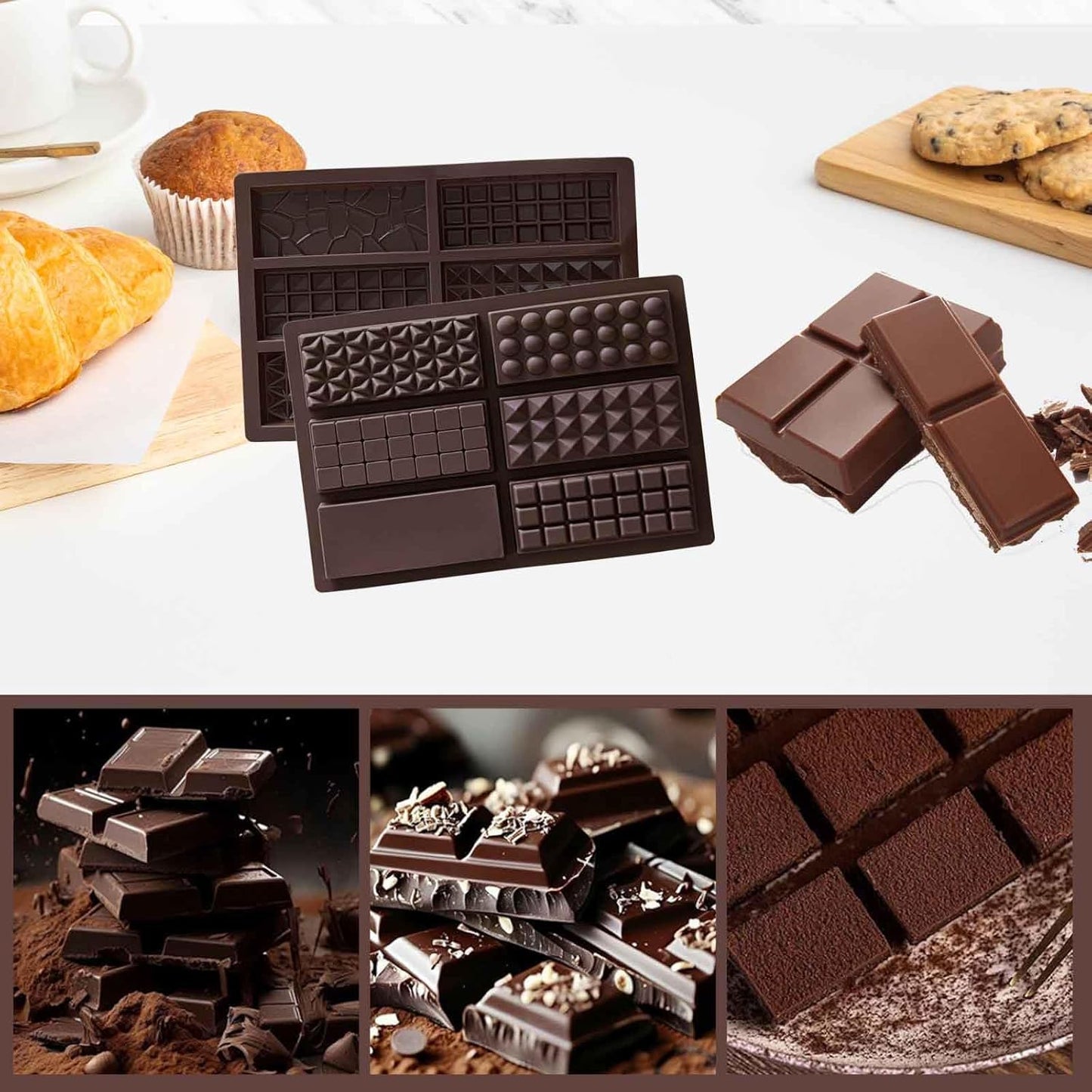 3pcs Non Stick Chocolate Mold, Food Grade Silicone Chocolate Block Mold, Suitable For Dubai Pistachios, Candies, Milk Chocolate Bars