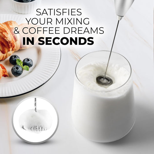 Zulay Powerful Milk Frother for Coffee with Upgraded Titanium Motor - Handheld Electric Whisk, Milk Foamer, Mini Mixer & Coffee Blender for Frappe, Latte, Matcha, No Stand - Silver