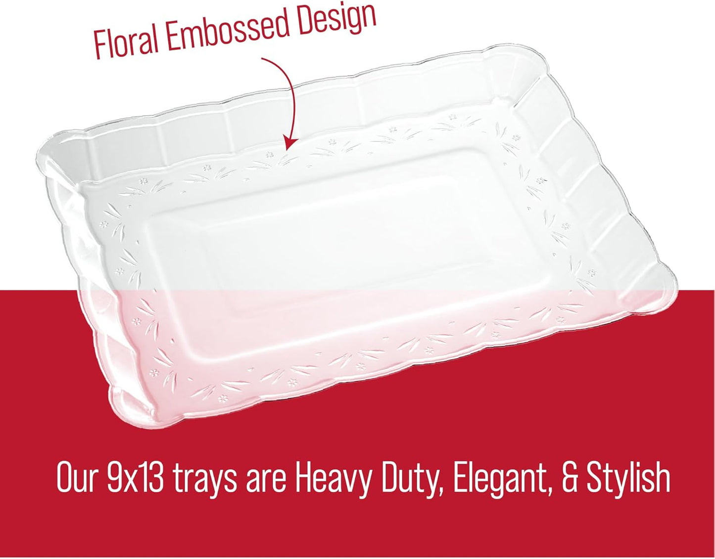 Plasticpro Plastic Serving Trays - Serving Platters Rectangle 9X13 Disposable Party Dish 8 Clear
