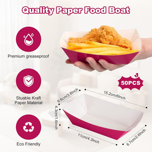 50 Pcs 2lb Paper Food Boat Trays Disposable,Snack Tray,Food Trays for Snack French Hot Dog Taco Popcorn Picnic party Wedding,Concession Stand Supplies (Purple)