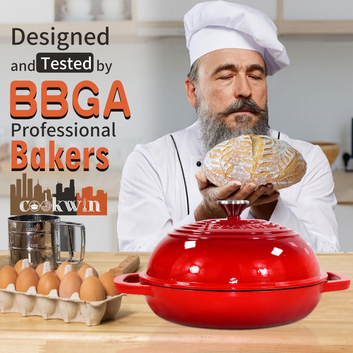 Enameled Cast Iron Dutch Oven with Lid,11”Dutch Oven for Homemade Bread,6 Quart Bread Pans,Bread Oven for Sourdough Bread Baking-with Silicone Baking Mat,Red Thick Enamel Bread Pan-Gifts for Family