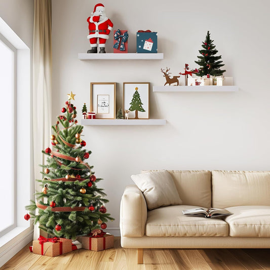 BAYKA White Floating Shelves for Wall, 22.5 inches Wall Mounted Rustic Wood Shelves for Bathroom, Bedroom, Living Room, Floating Shelves for Books/Storage/Decor (Set of 3)