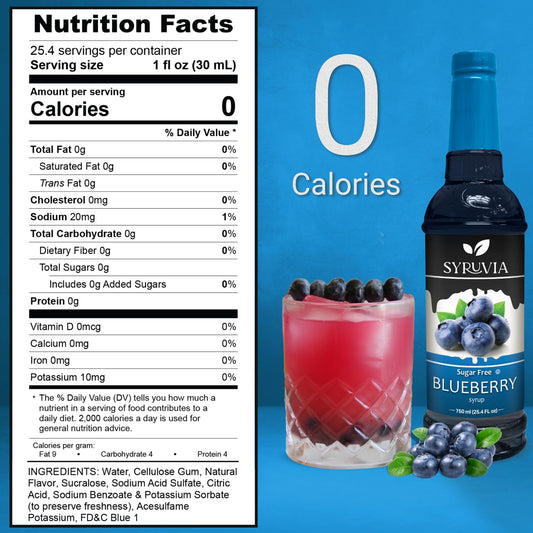 Syruvia Sugar-Free Blueberry Syrup, Flavored Syrup for Drinks, Cocktails, Lemonades, Iced Teas, and Desserts – 25.4 fl oz
