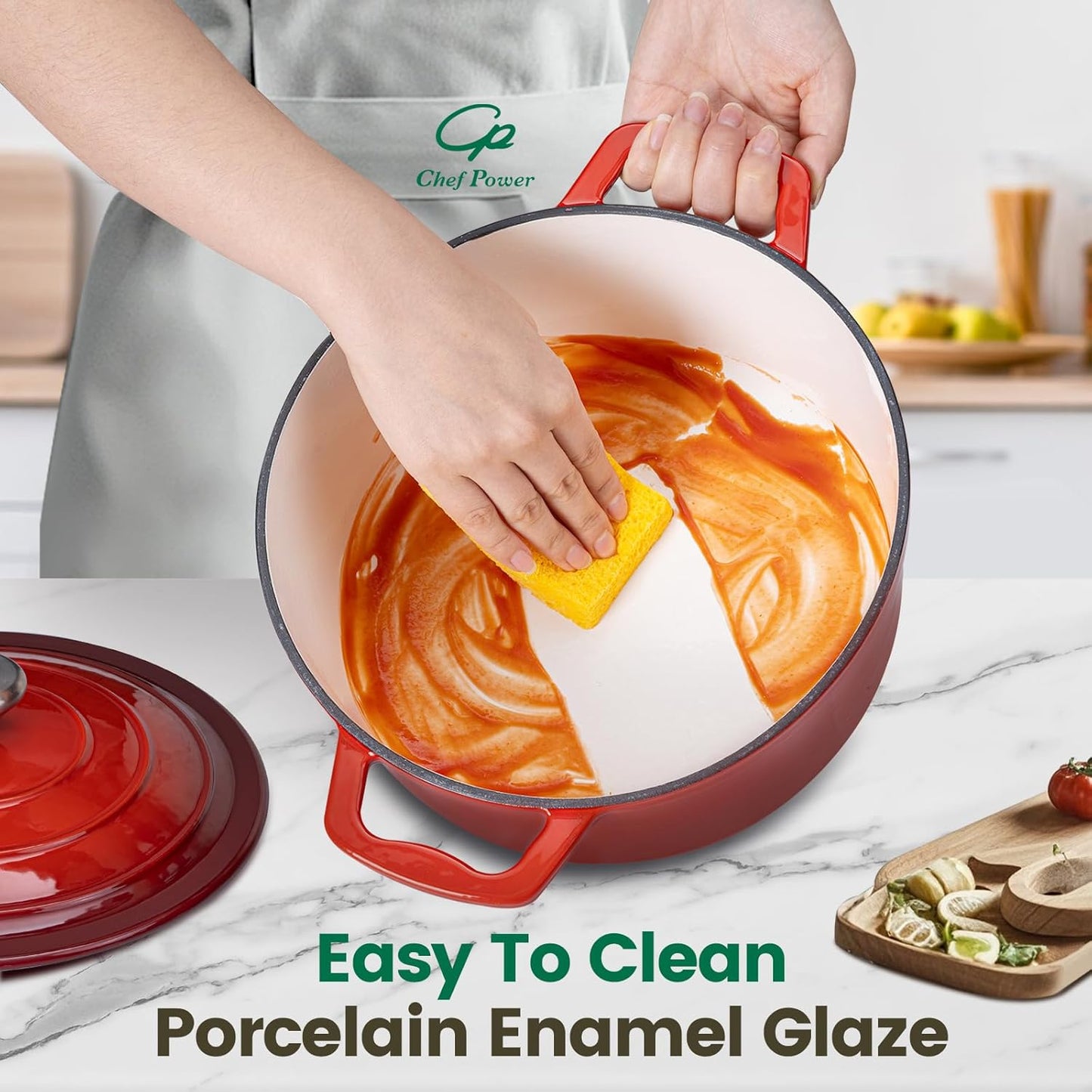 Chef Power Dutch Oven Pot with Lid 5QT, Enameled Cast Iron Dutch Oven for Bread Baking, Braising, Stews, Roasting, Oven Safe Dutch Ovens, Gradient Red