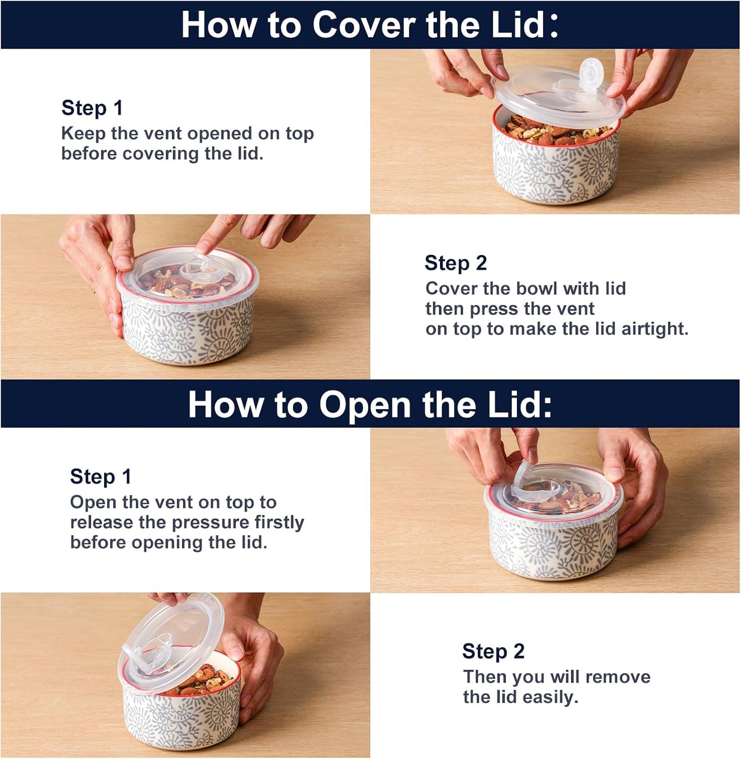 Selamica Ceramic Bowls with Lids,14 OZ Small Serving Bowls with Lids for Lunch Picnic Microwave Safe, 5 Inch Kitchen Food Storage Bowls Set of 4 for Prep, Salad, Pasta, Cereal, Assorted Colors