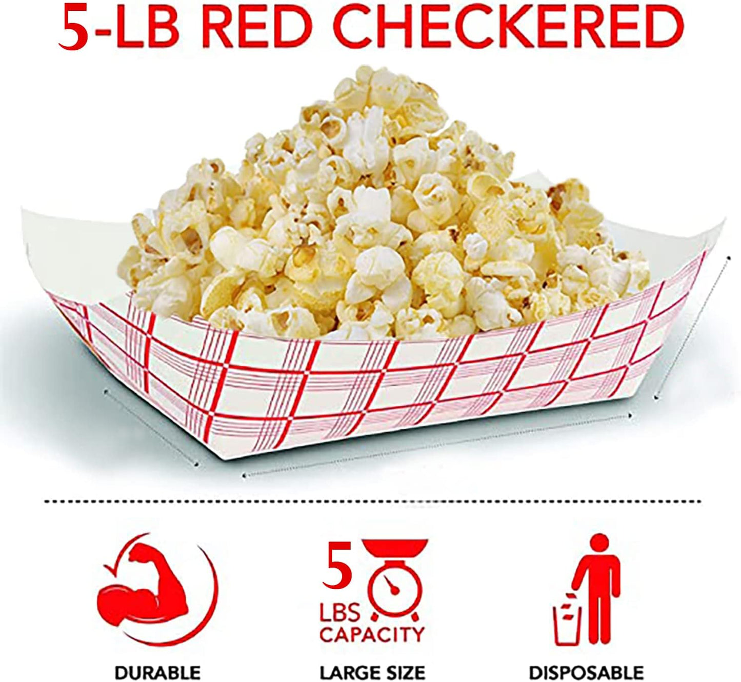 Angel's Peel Lounge Disposable Trays, Recyclable and Fully Biodegradable Red Check Paper Food Tray-Disposable Paper Food Tray for Concession Food and Condiments (5LB) (Pack of 100)