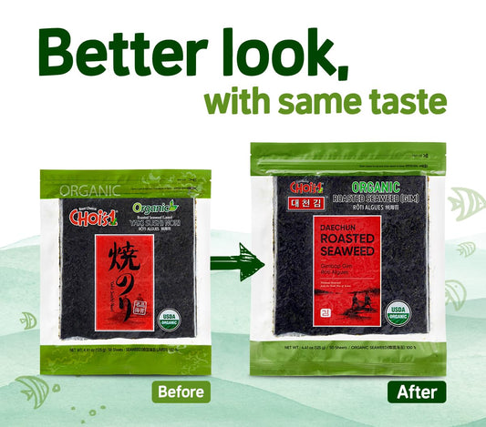 CHOI's 1 Organic Roasted Seaweed, Gim, Sushi Nori/ (50 full sheets)/ Product of Korea/ Gold Grade- Vegan, Keto, Gluten Free, Full of Fiber, Vitamin, Mineral, High protein, Omega 3's