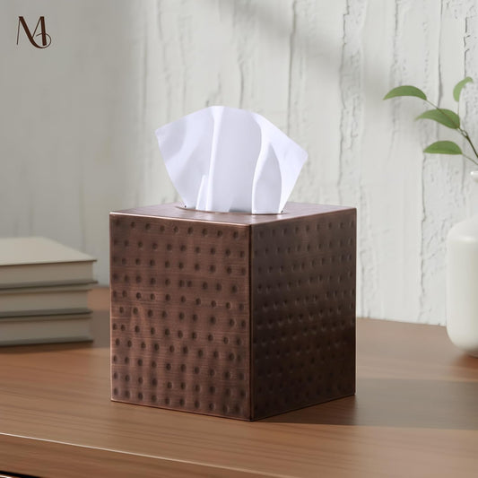 Monarch Abode Tissue Box Cover Square – Hand Hammered Antique Copper Metal Tissue Holder Box for Bathroom Accessory, Aesthetic Decorative Facial Napkin Cube for Modern Home Decor
