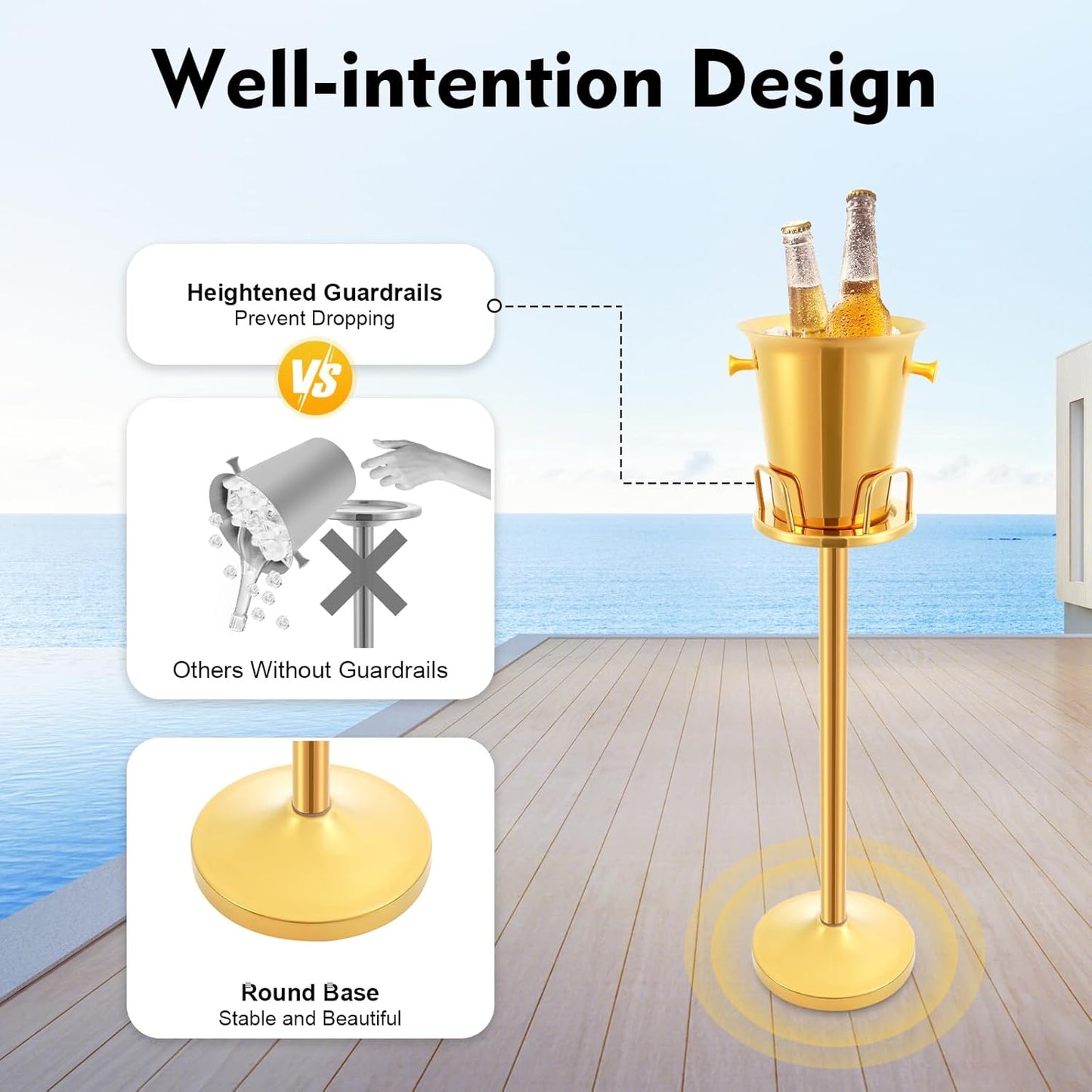 Ice Bucket with Stand,5L Stainless Steel Standing Ice Bucket,Wine Bucket on Rack,Ice Cube Container,Ice Bucket Stand for Wine Beer Party Wedding