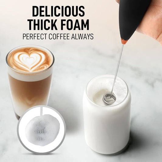 Zulay Double Whisk Milk Frother Handheld Mixer - High Powered Frother For Coffee With Improved Motor - Milk Frother Electric Whisk Drink Mixer For Cappuccino, Frappe, Matcha, Twin Whisk - Black/Copper