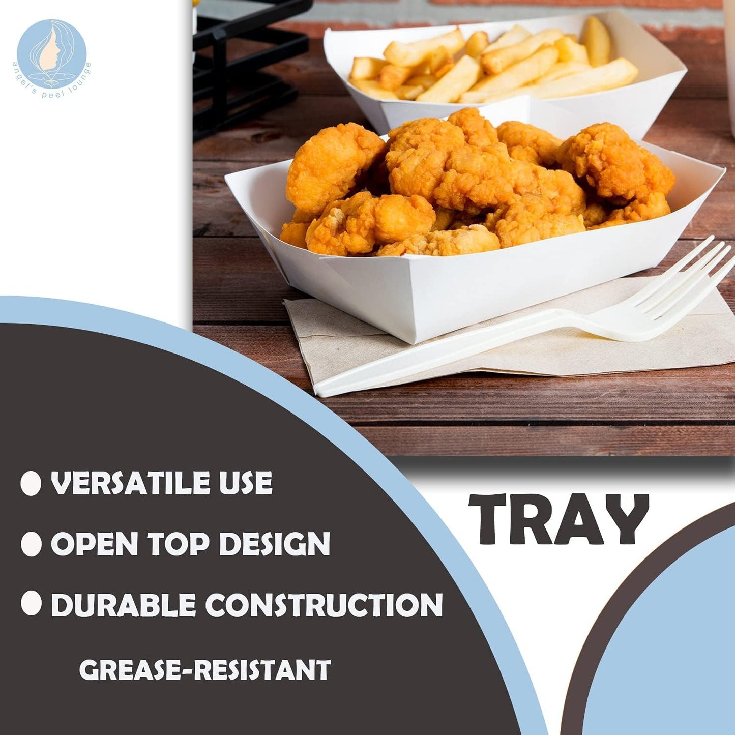 Angel's Peel Lounge White Paper Food Tray- Grease-Resistant and Microwavable- Heavy Duty Paper Trays Great for Tacos, Nachos, Fries, BBQ's, Picnics, Carnivals and Parties (2 lb) Pack of 100