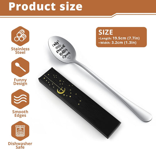 Peanut Butter Spoon - Funny Engraved Stainless Steel Spoon for Peanut Butter Lovers, Dessert Spoon for Moms, Dads, Boys, Girls, Kids Birthdays, Christmas, Valentine's Day G