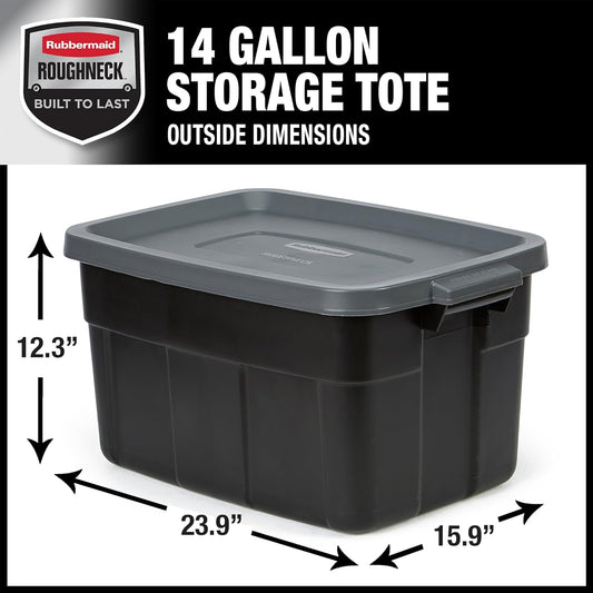 Rubbermaid Heavy Duty Black Storage Bins Plastic Totes with Lids for Storage, Stackable, Large Capacity, Durable, Multipurpose, 14 GAL, 6 Pack (14 GAL - 6 Pack Solid Black and Grey)