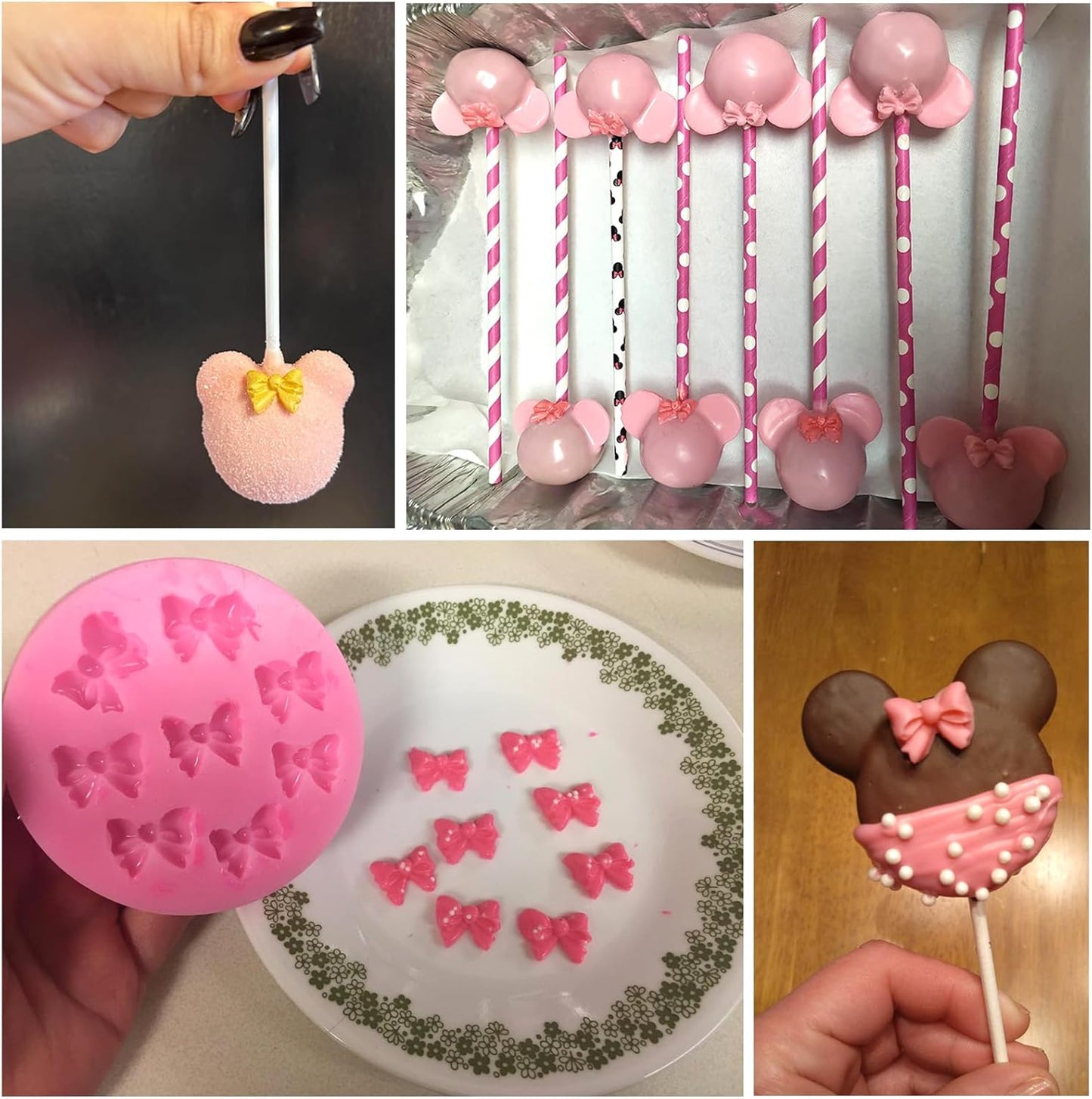 Actvty Bow Chocolate Mold, 4 Pcs Mini Bow Molds, Silicone Bows Fondant Molds for DIY Desserts, Cake Pop, Candy, Cake Decorating