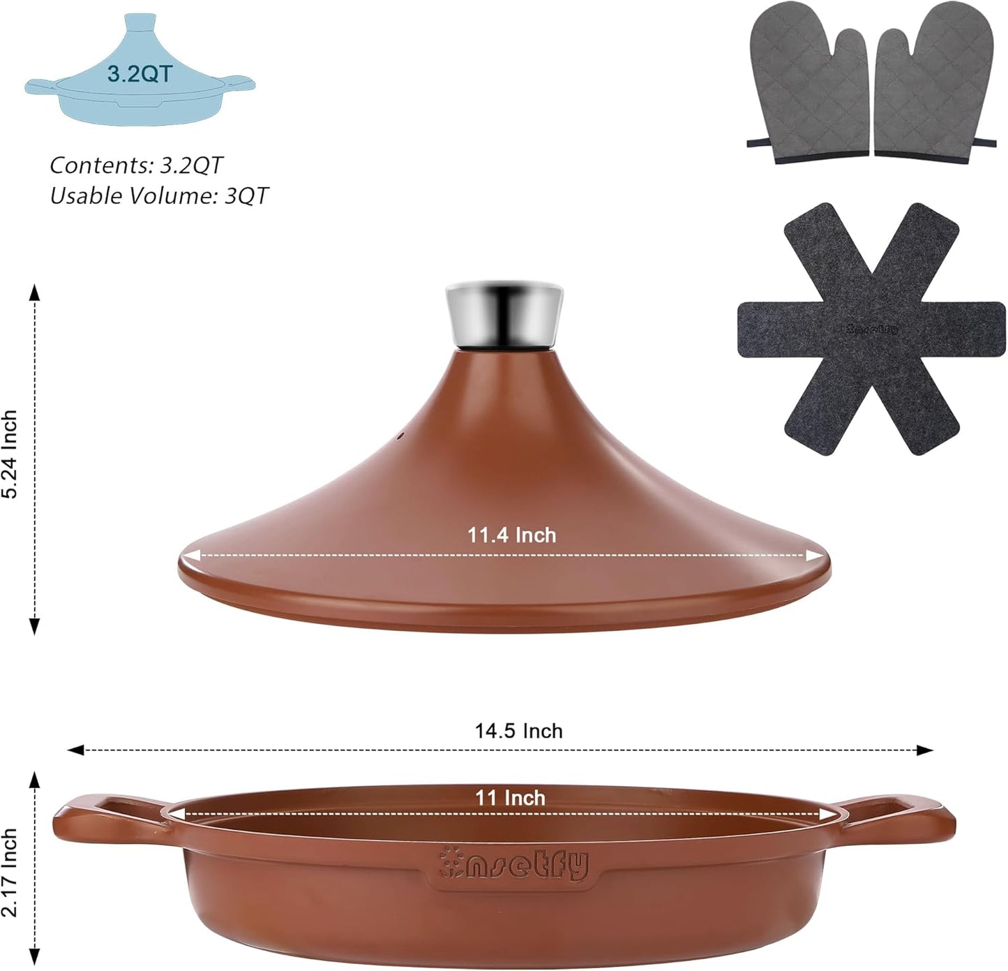 Non-Stick Frying Pan/Skillet 11", 3QT Tagine Pan,Cast Aluminum Pans with Lid, Stove/Oven-to-Table Cookware, Dishwasher Safe& Compatible with All Stovetops(Terracotta)