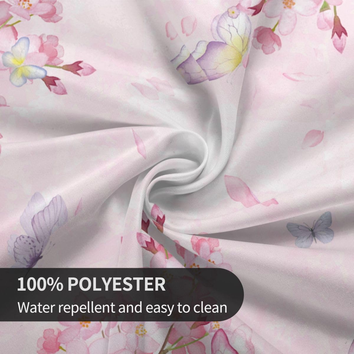 Cherry Blossom Tablecloth, Watercolor Pink Floral Butterfly Seasonal Farmhouse Water Resisitant Wipeable Table Cover for Dining Kitchen Living Room Home Party Holiday Decor 60 inch Round