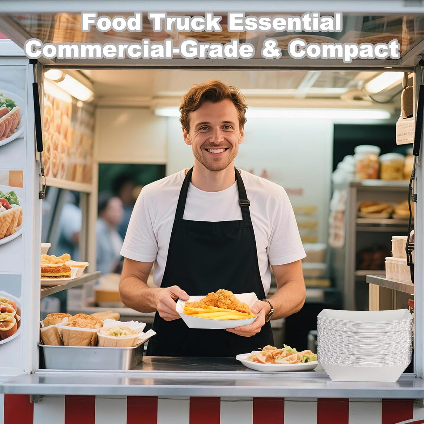 50 Pcs 2lb Paper Food Boat Trays Disposable,Snack Tray,Food Trays for Snack French Hot Dog Taco Popcorn Picnic party Wedding,Concession Stand Supplies (White)