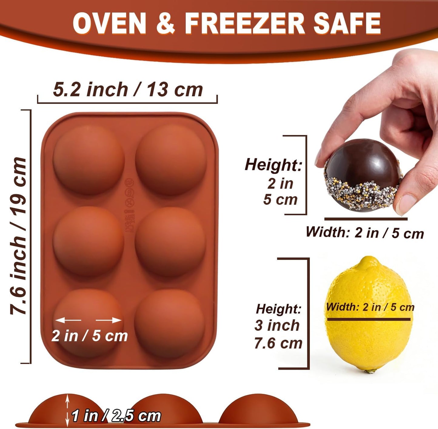 6 Holes Medium Semi Sphere Silicone Molds, 2 Packs Half Sphere Silicone Baking Molds for Making Chocolate, Cake, Jelly, Dome Mousse