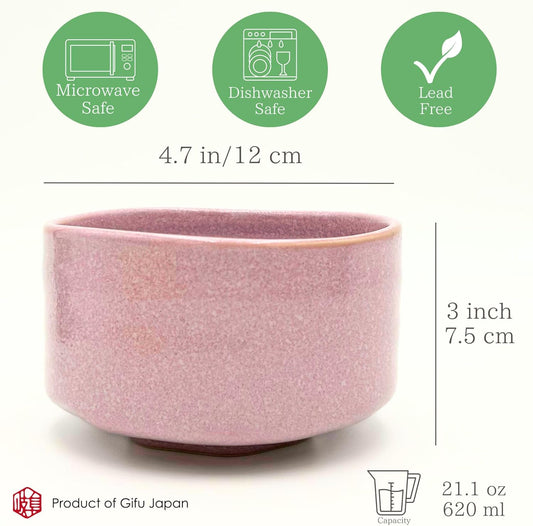 Product of Gifu Japan Ceramic Matcha Bowl – Handmade Chawan Matcha Bowl, Japanese Bowl, Pink, 21.1 oz, 620ml