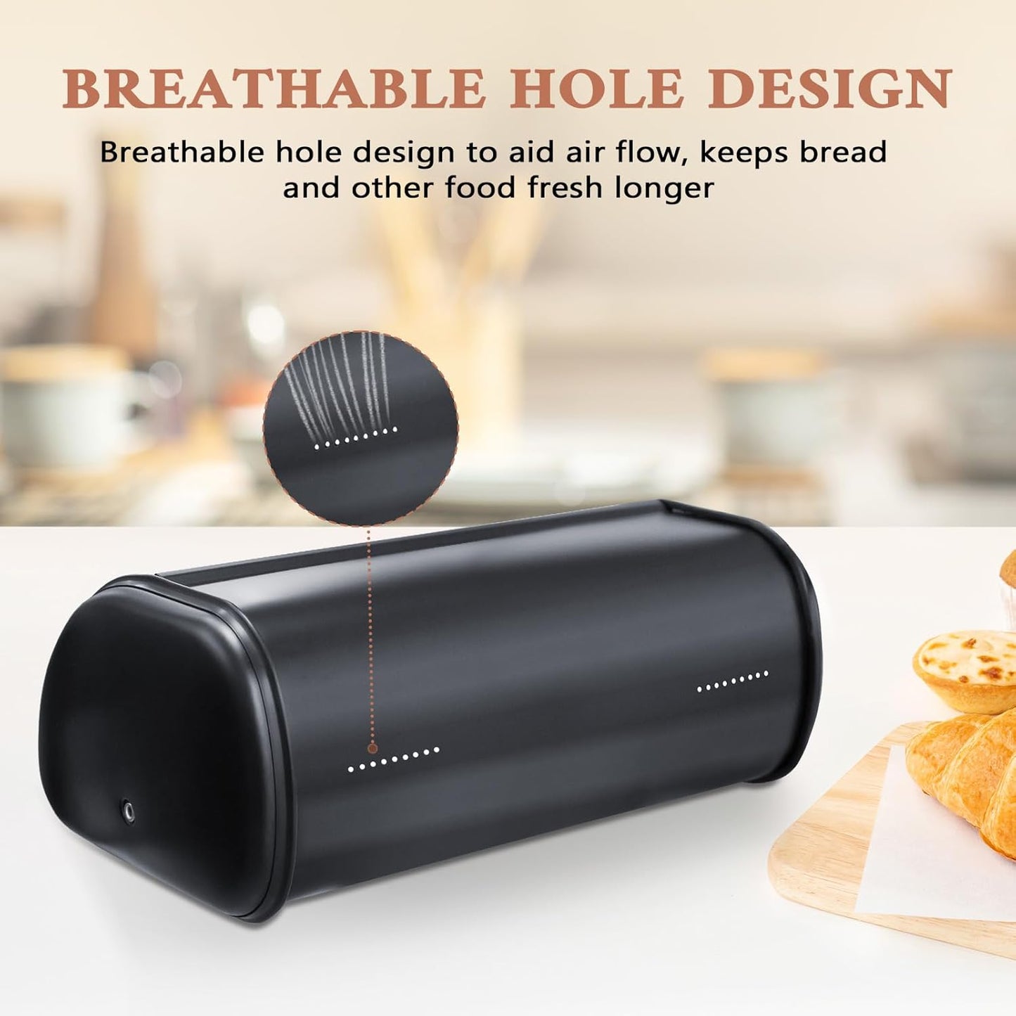 ENLOY Bread Box for Kitchen Countertop, Stainless Steel Bread Storage Bin for Kitchen with Roll Up Lid, Large Capacity Bread Keeper Holds Large Loaves of Bread (Rose Gold) 17 x 11 x 7 IN