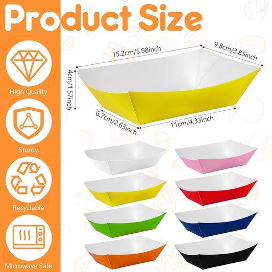 100 Pcs Yellow Paper Food Tray Sturdy Disposable Food Boats Nacho Plates Disposable Serving Snack Trays for Catering, Party Birthday Supplies, and Food Service (Yellow)