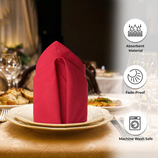 Urban Villa Cloth Napkins Set of 12 20x20 Inches 100% Cotton Napkins Cloth Washable Durable Reusable Absorbent Table Dinner Napkins Cloth for Christmas Parties Hotel Lunch Restaurant Weddings - Red