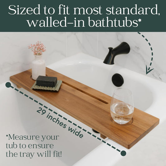 Premium Nature Shed Bathtub Tray for Standard Tubs | 29" Solid Acacia Luxury Bath Tray for Tub | Anti-Tip, Non-Toxic, Sustainable, Adjustable Bathtub Caddy | Bathroom Accessories Holders for Tub Tray