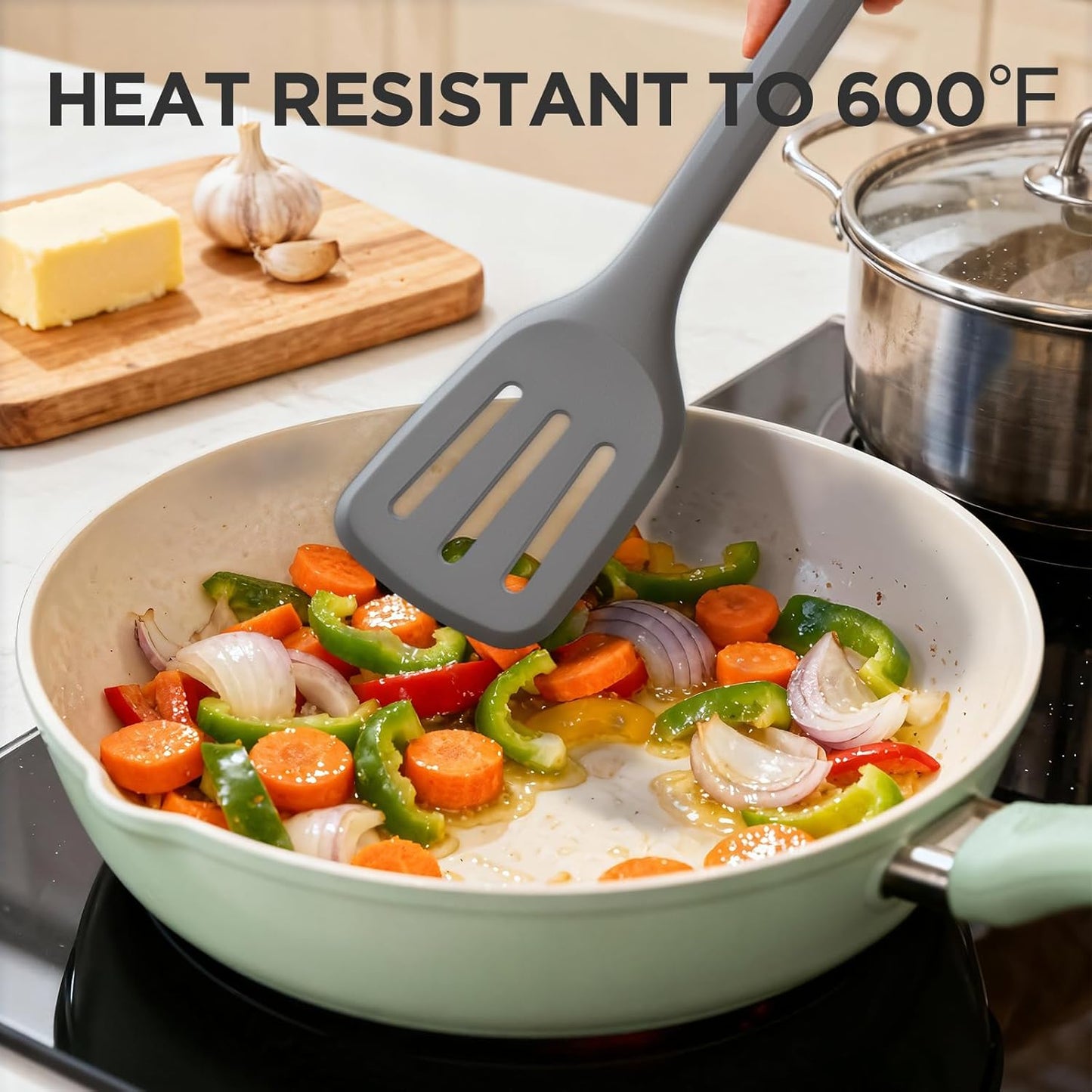 2 Pack Silicone Spatula, Heat Resistant 600°F Silicone Spatulas Set,Turner & Slotted Spatula for Non Stick Frying Pan, Food Grade Kitchen Utensils set for Flipping, Stir-Fry, Cooking & Baking