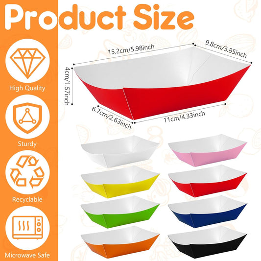 200 Pcs Paper Food Tray Sturdy Disposable Food Boats Nacho Plates Disposable Serving Snack Trays for Catering, Party Birthday Supplies, and Food Service (Red)