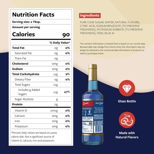 Torani Blue Curacao Syrup, Non-Alcoholic Flavoring for Drinks, Glass Bottle with Pump Included, 25.4 Fl Oz