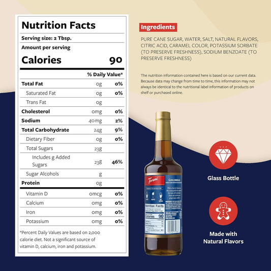 Torani Coffee Syrup, Gingerbread Flavoring for Drinks, Pump Included, 25.4 Fl Oz