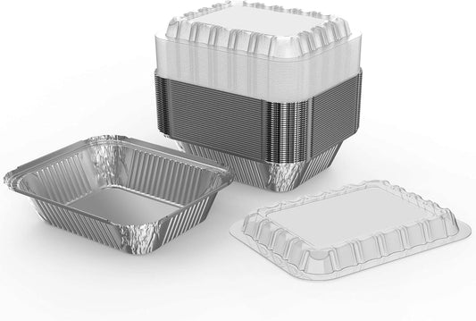 WANBAO 150 PACK 8.3"x6.2" Disposable Tin Foil Pans with Plastic Lids 2.25LB Aluminum Foil Food Containers for Cooking, Baking, Catering Party Meal Prep, Take Out, Freeze, Food Storage
