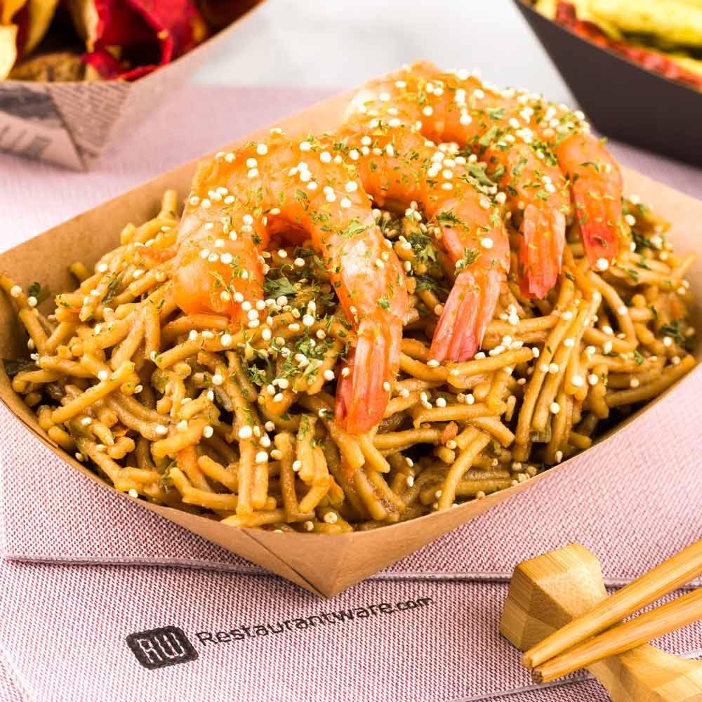 Restaurantware Bio Tek 1/2 Pound Food Boats 50 Disposable Paper Food Trays - Heavy-Duty Greaseproof Kraft Paper Food Boats For Snacks Appetizers Or Treats Use At Parties Or Carnivals