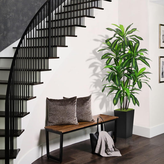 Artificial Dracaena Tree 6FT - Faux Tree with Black Tall Planter - Fake Tropical Yucca Floor Plant Potted - Artificial Silk Tree for Home Office Living Room Decor Indoor