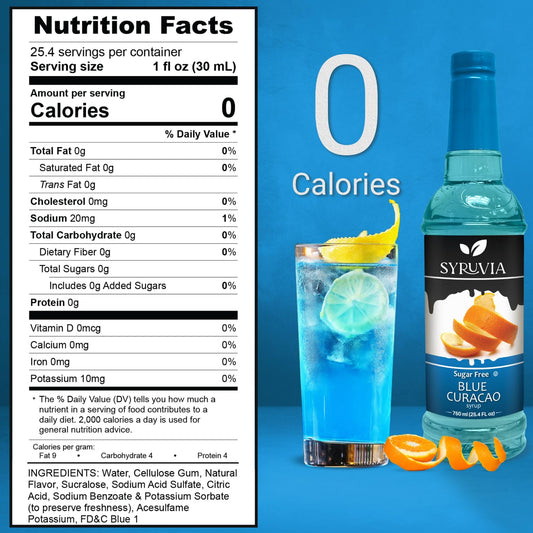 Syruvia Sugar Free Blue Curacao Syrup, Flavored Syrup for Cocktails, Drinks, Lemonades, Iced Teas, and Desserts – 25.4 fl oz