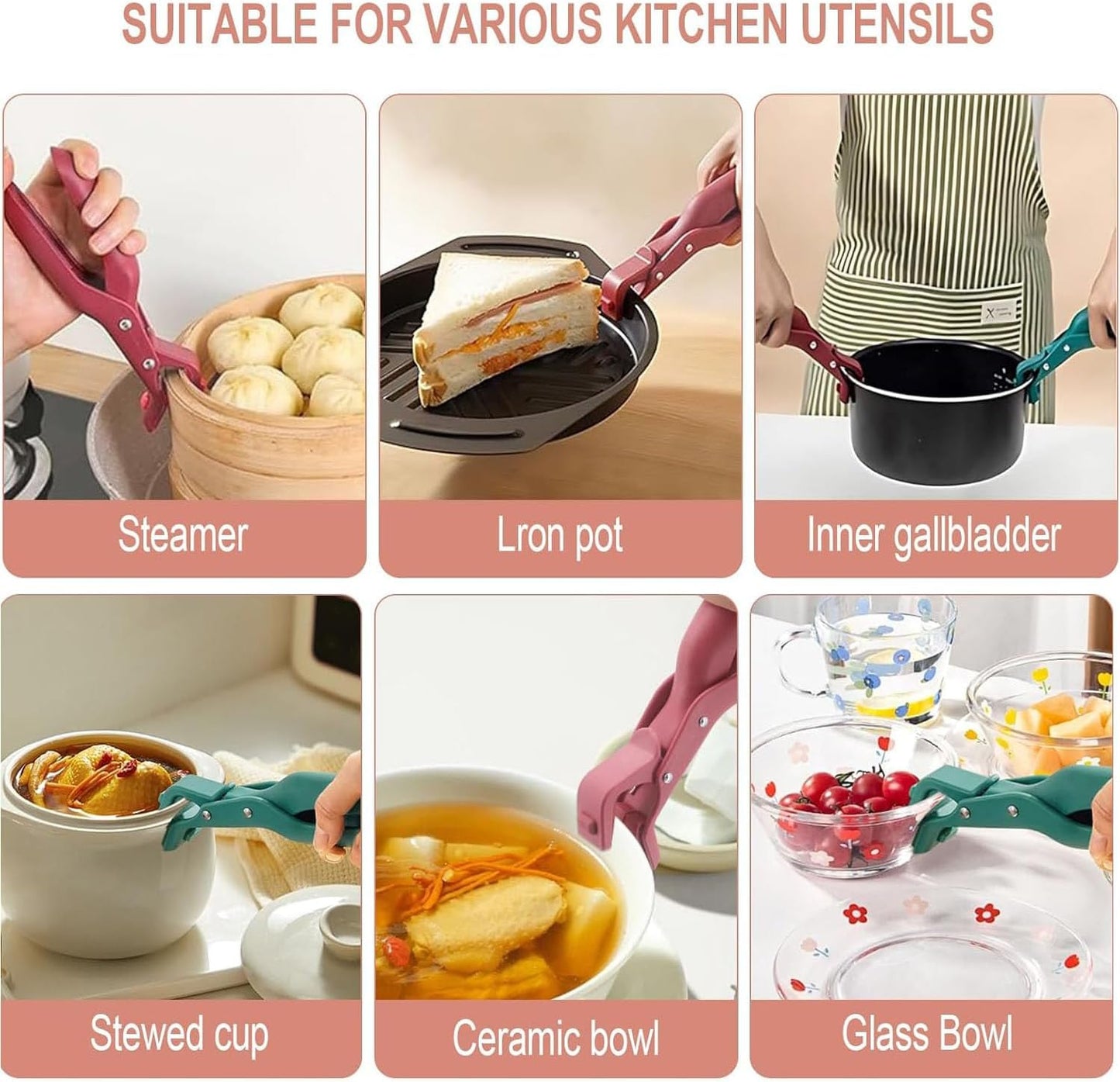 2 PCS Hot Plate Gripper Tongs, Anti Scald Plate Gripper, Multi-Function Anti-Scald Bowl Clip, Silicone non-slip hot plate clips, Kitchen Utensil For Bowls Pans Dishes