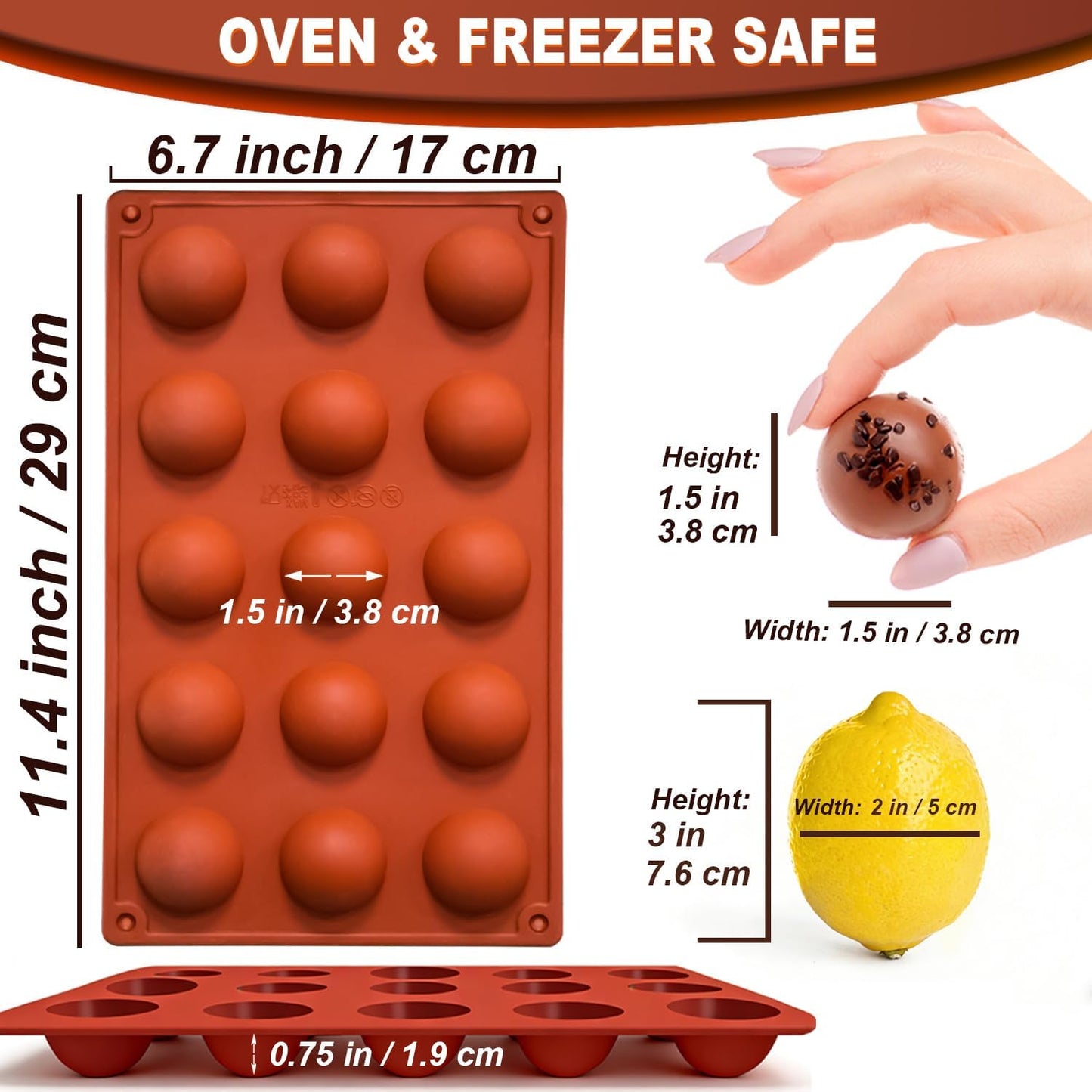 Small 15-Cavity Semi Sphere Silicone Molds Non-Stick,2 Packs Half Sphere Silicone Baking Molds for Making Jelly, Chocolates and Cake