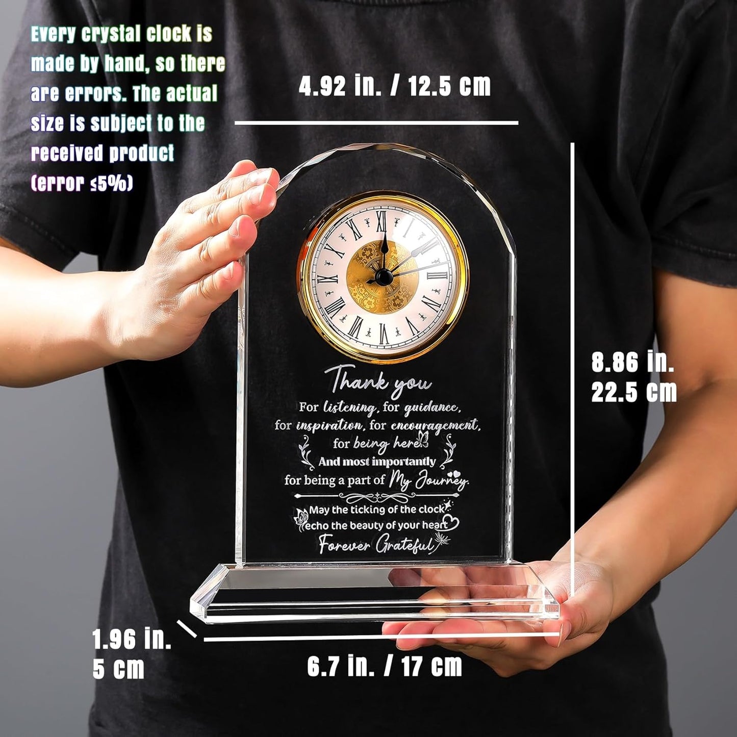 Thank You Gifts Clock for Women, Men, Appreciation Gift for Friends, Coworkers, Teacher - Inspirational Quotes Gifts for Mom, Sister - K9 Crystal Thank You Clock Desk & Home Decor