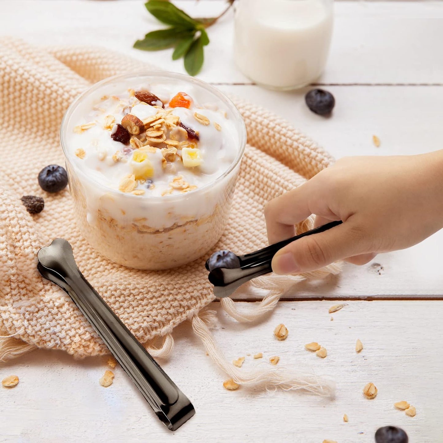 18 Pack Premium Small Serving Tongs, Mini Stainless Steel Appetizer Tongs Black 4.33Inch