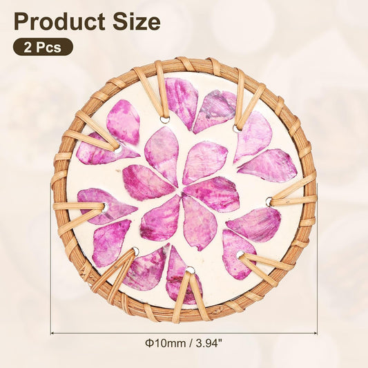 uxcell 2Pcs Handmade Woven Rattan Coasters, Heat-Resistant Drink Coasters for Coffee Table Dining Room Kitchen Coffee Wine Decor, Purple Petal