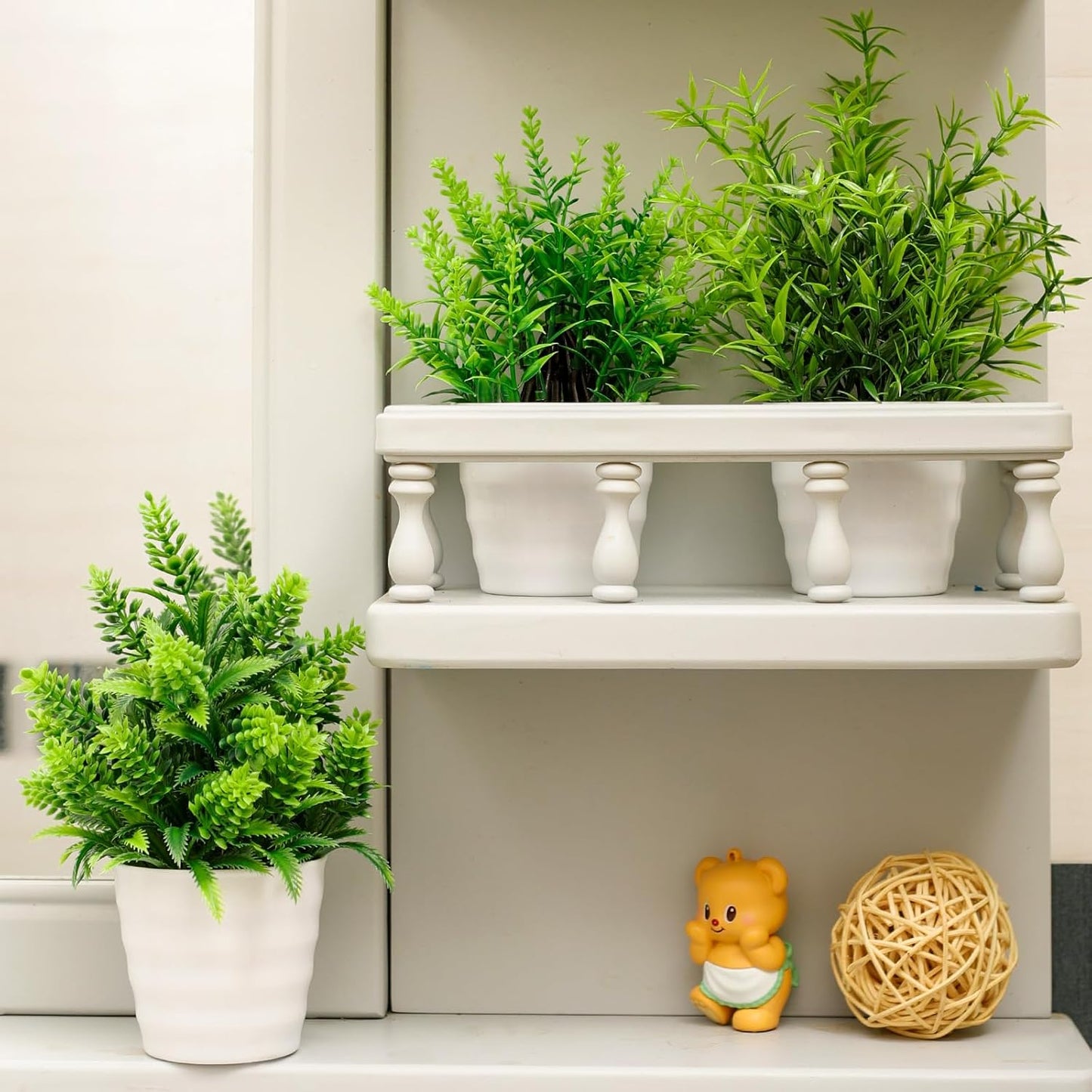 4 Pack Fake Plants Greenery Small Faux Plastic potted Plant Artificial Plants Indoor for Living Room Home Decor Modern Bathroom Kitchen Counter Office Desk Farmhouse Classroom Decor Camper Décor