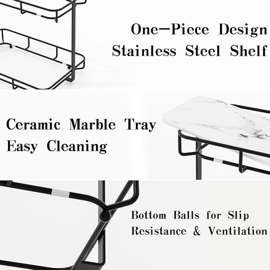 Bathroom Organizer Countertop Perfume Organizer Makeup Organizer Cosmetics Storage Display Rack Vanity Tray Dresser Stainless Steel Gold Shelf White Marble Ceramic Tray