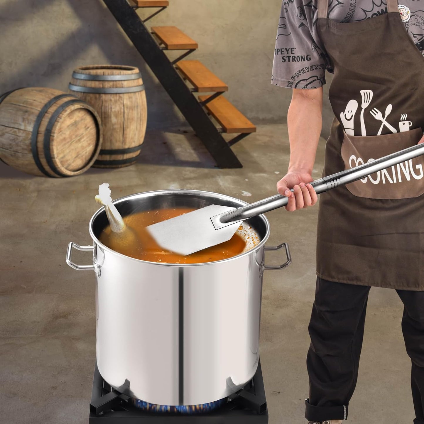 ARC 100quart Large Stainless Steel Stockpot with 48 inch Mixing Paddle for Seafood Boiler Crawfish Pot with Basket and Steam Rack, Stir Paddle for Large Batch Cooking Crab Lobster Shrimp, and Tamales