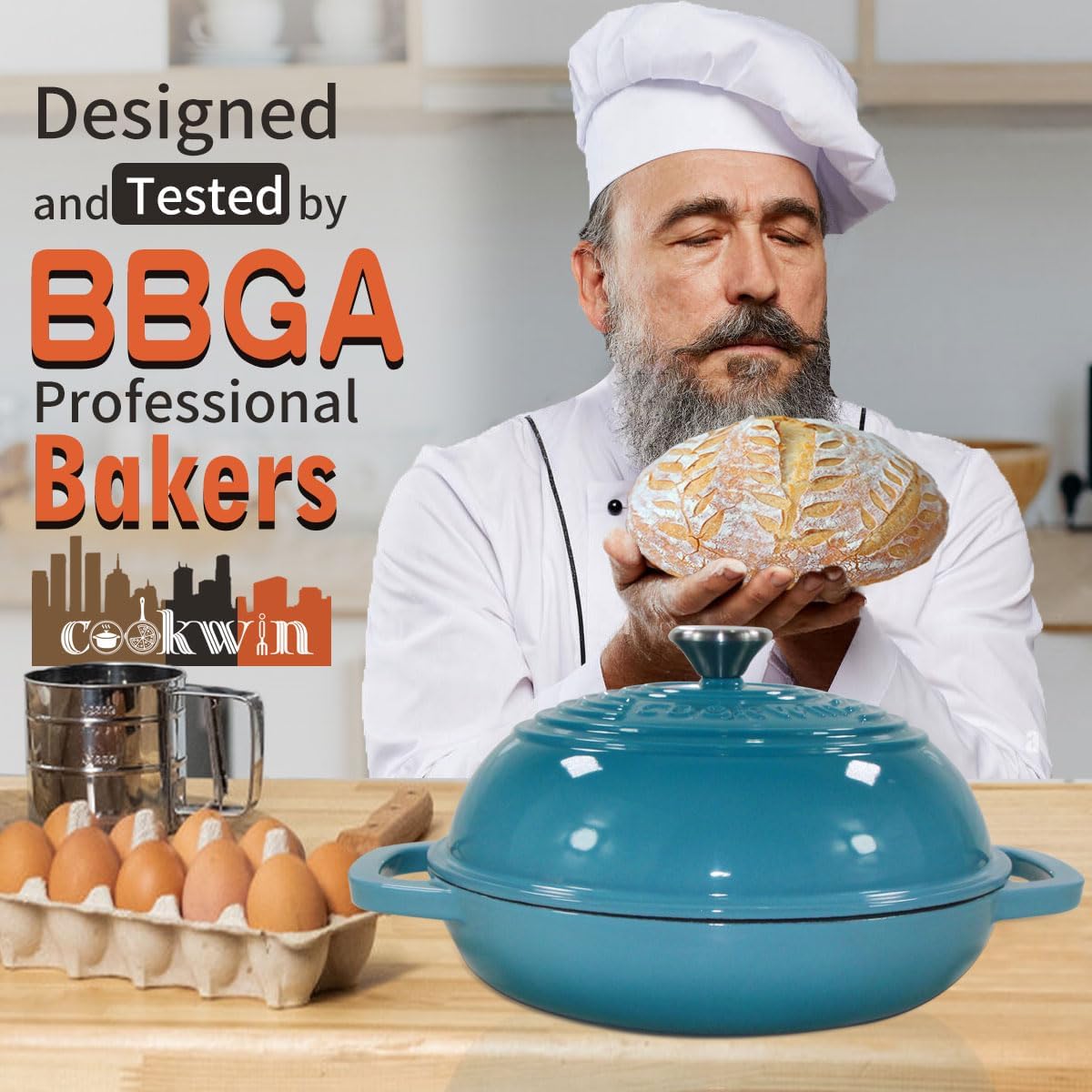 Enameled Cast Iron Dutch Oven with Lid,11" Bread Pan Baking Kit,6 Quart Enamel Bread Pan,Dutch Oven for Sourdough Baking-with Silicone Mat,Teal Thick Enamel Oven Pan-Gifts for Family