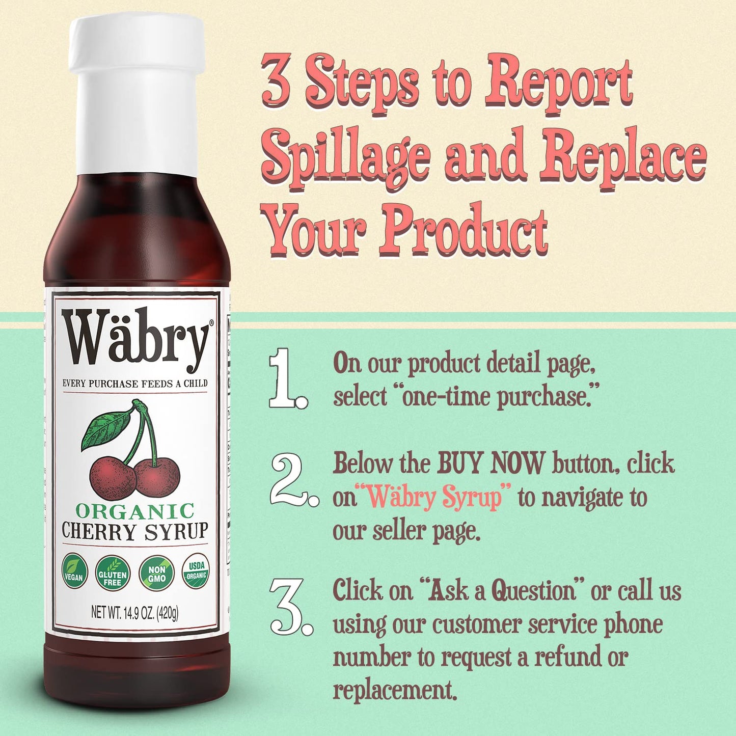 Wäbry Organic Cherry Syrup – 14.9oz (420g), Natural Fruit Syrups for Drinks, Coffee, Shaved Ice and Ice cream, Vegan, Non-GMO, Gluten-Free Snow Cone Syrup – BPA-Free Plastic Bottle