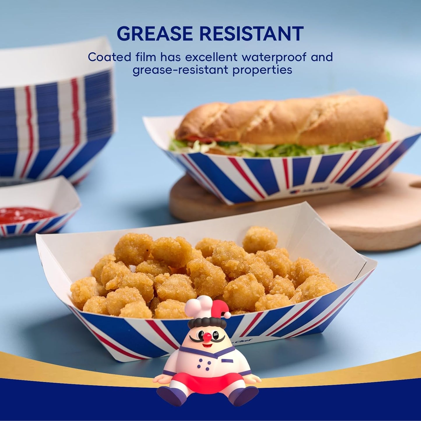 JOLLY CHEF 3 LB Paper Food Trays, 250 Pack Paper Food Boats Disposable Serving Boats,Food Holder Trays for Snacks French Fries Nachos Hot Dog Tacos BBQ Party